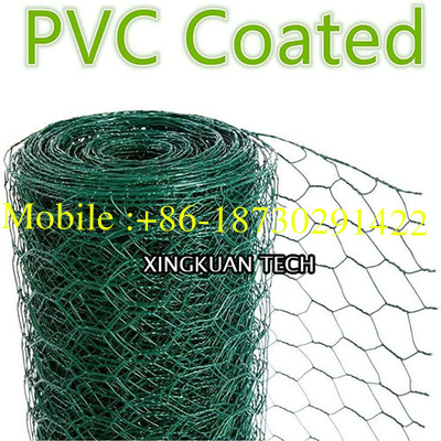 PVC Vinyl Coated Chicken Wire Mesh , hexagonal wire netting 25MM Green Color