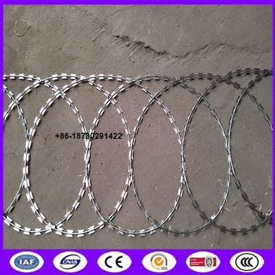 450mm coil diameter Razor wire flat wrap coils as a clapped into a flat panel formation.