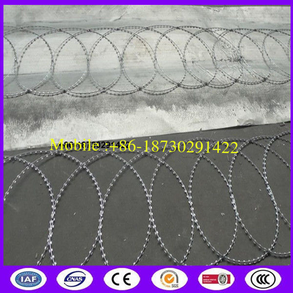 Hot Dip Galvanized BTO 10 Flat wrap Razor Wire On fence top